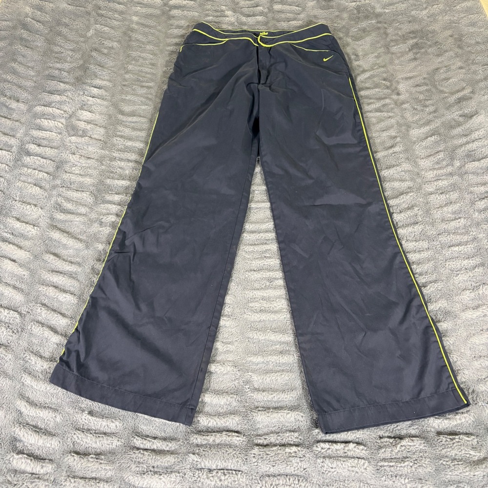 Nike Womens Large Black Neon Green Piping Wide Leg Track Pants AT206